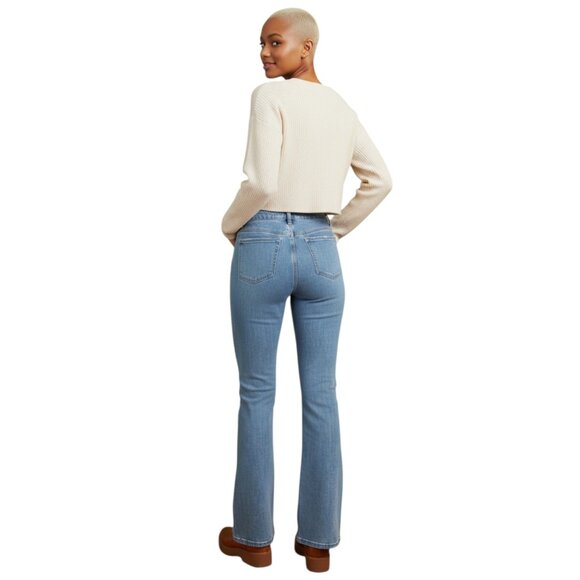 Blue High Waisted Zipper Fly 5 Pocket Flare bottom Jeans - Picture 2 of 6